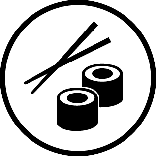 Icon mit japanischen sich kreuzenden Essstäbchen und zwei Sushi Maki Rollen